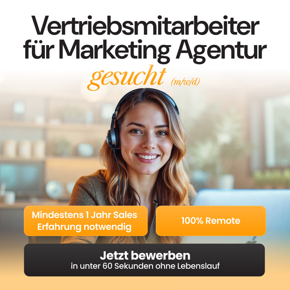 Eigene Recruiting-Anzeige: Vertriebsmitarbeiter (m/w/d) f&uuml;r eine Marketing-Agentur gesucht, 100 Prozent remote