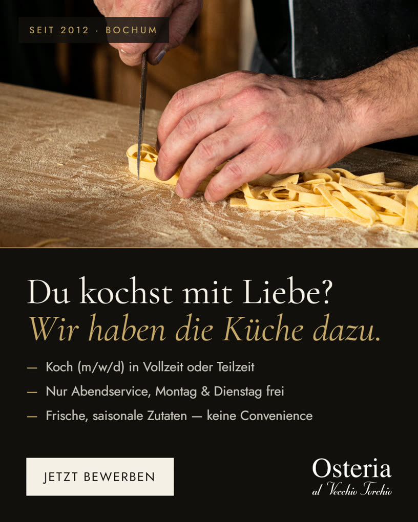 Recruiting-Anzeige der Osteria al Vecchio Torchio: Koch (m/w/d) in Voll- oder Teilzeit, frische saisonale Zutaten und nur Abendservice